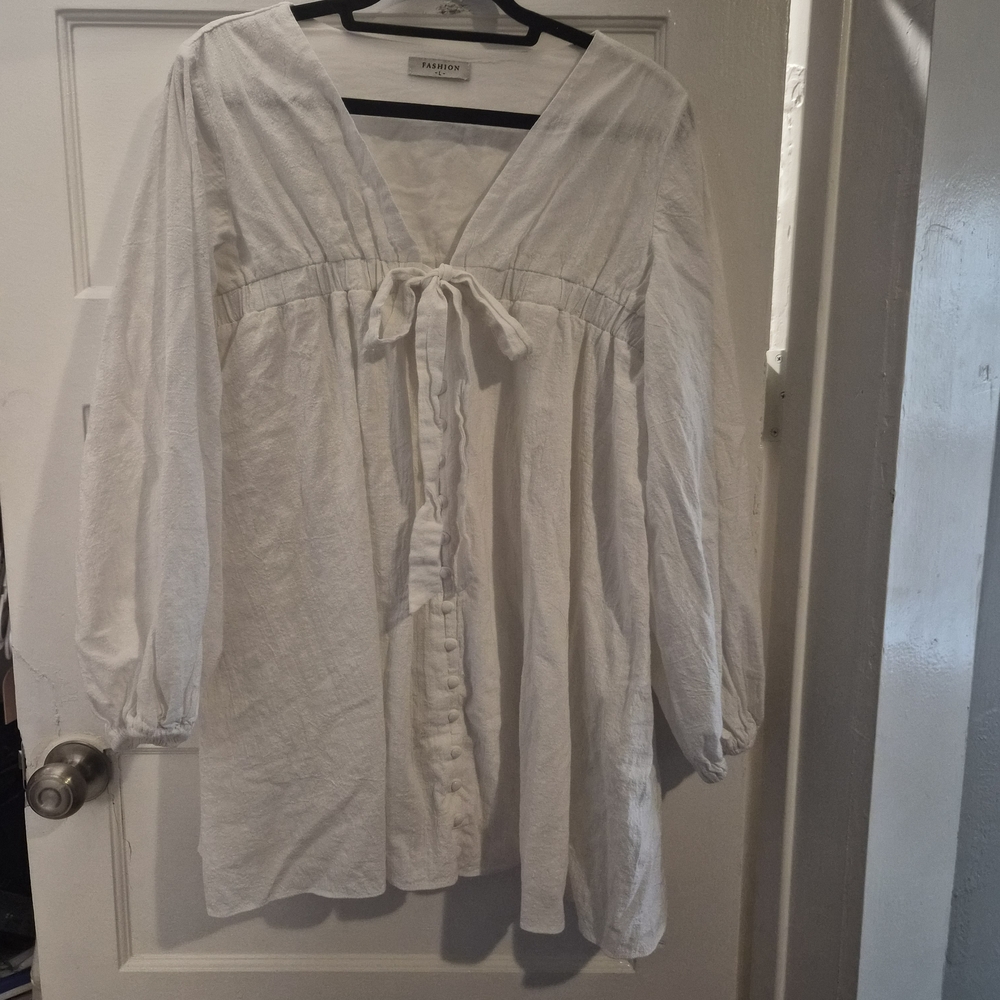 White V-Neck Tunic with Tie Front